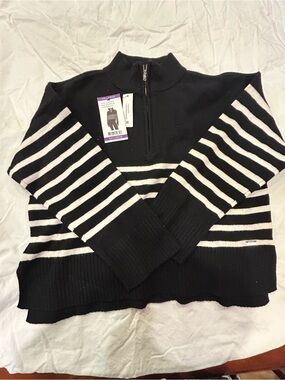 DKNY DKNY Quarter Zip Striped Sweater Black & White XXL NWT